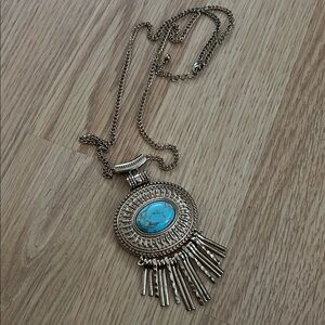 Gold & turquoise fringe necklace